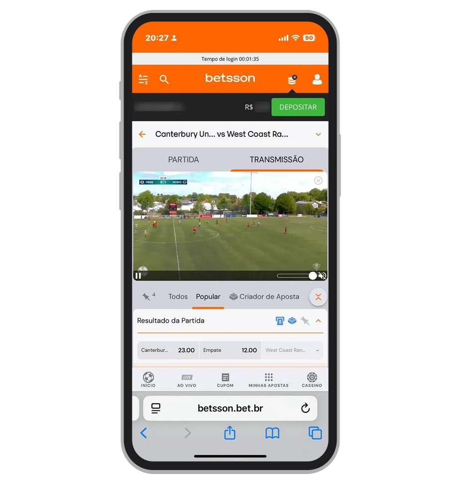 Transmissão ao vivo no site Betsson