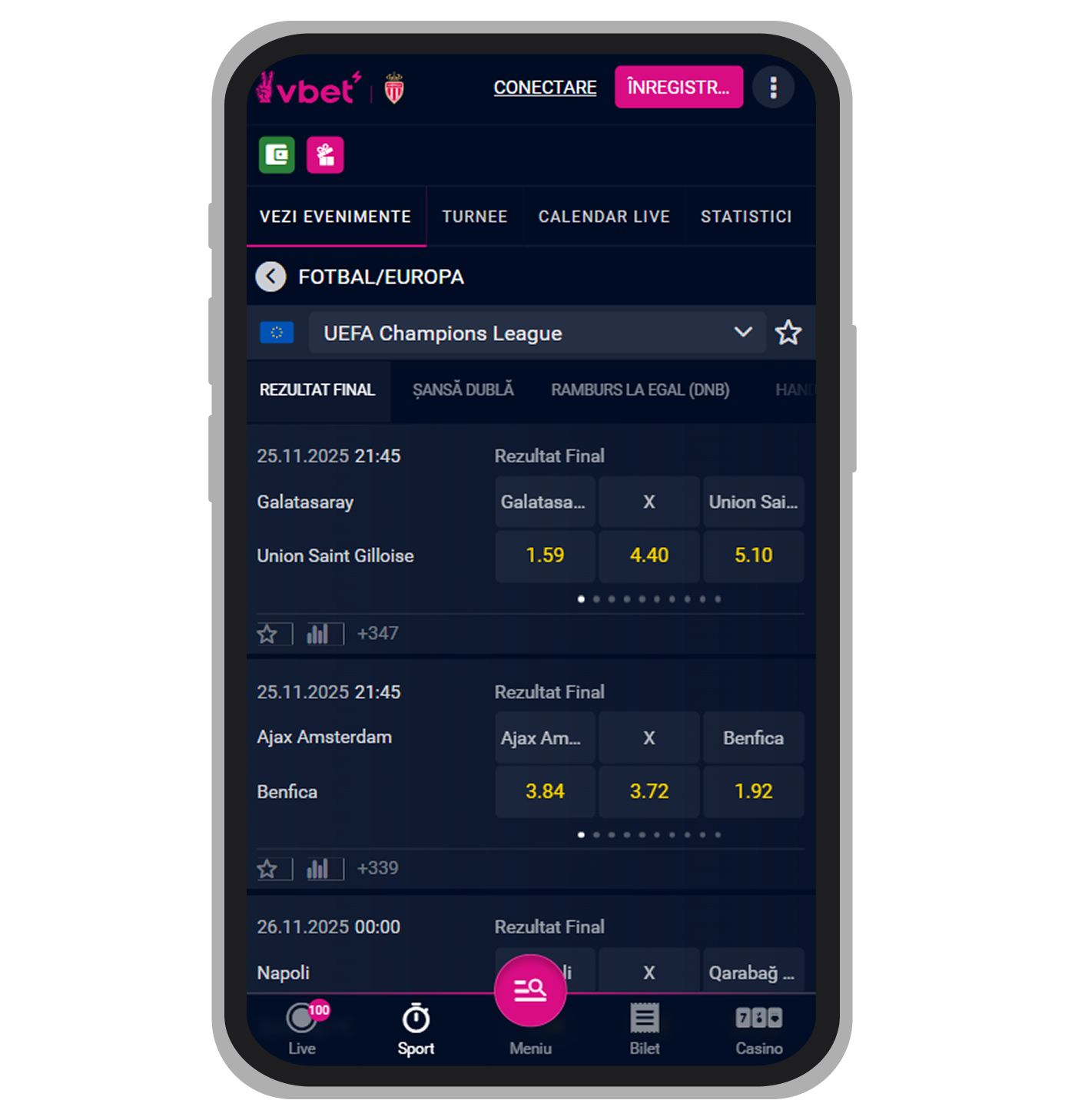 Cote pariuri sportive Vbet