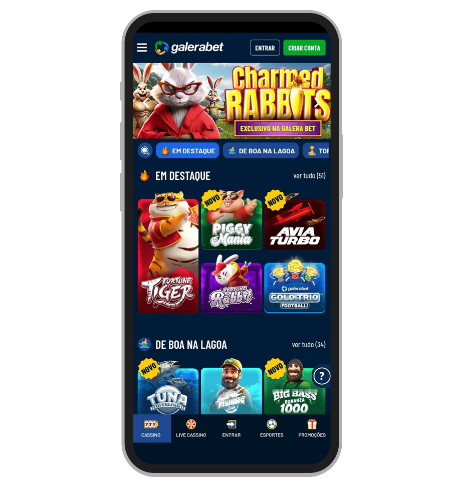 A tela inicial de Galera.bet app