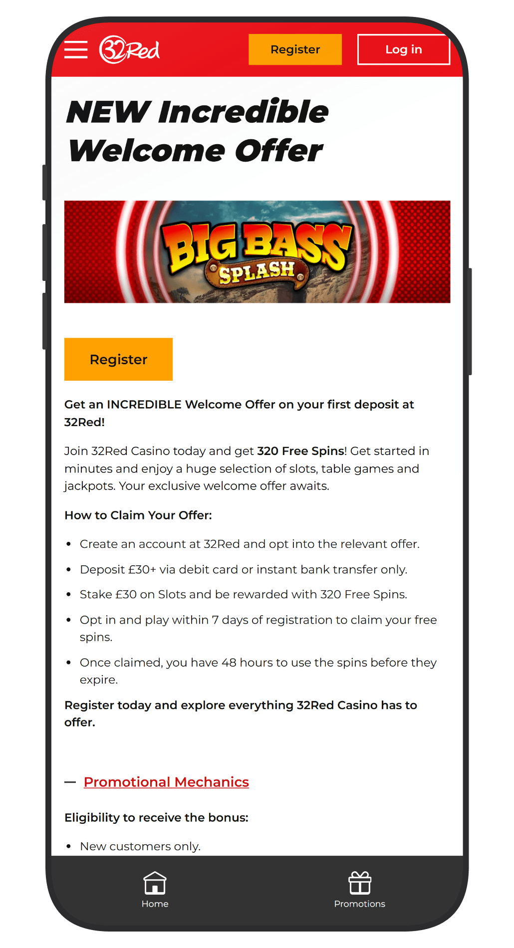 Welcome Offer on your first deposit at 32Red
