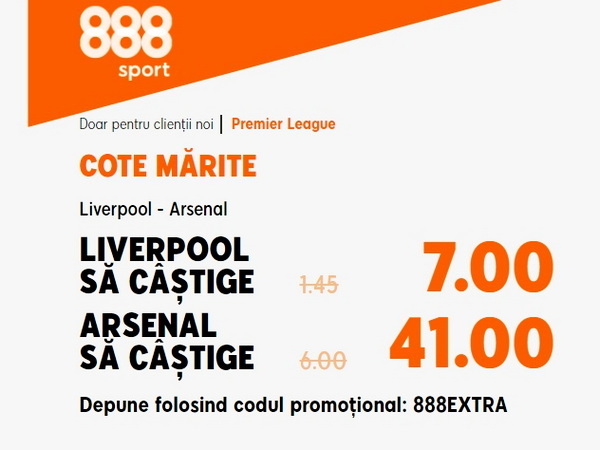 legalbet.ro: Ai parte de o cota magnifica la 888 Sport daca mizezi pe Liverpool - Arsenal.