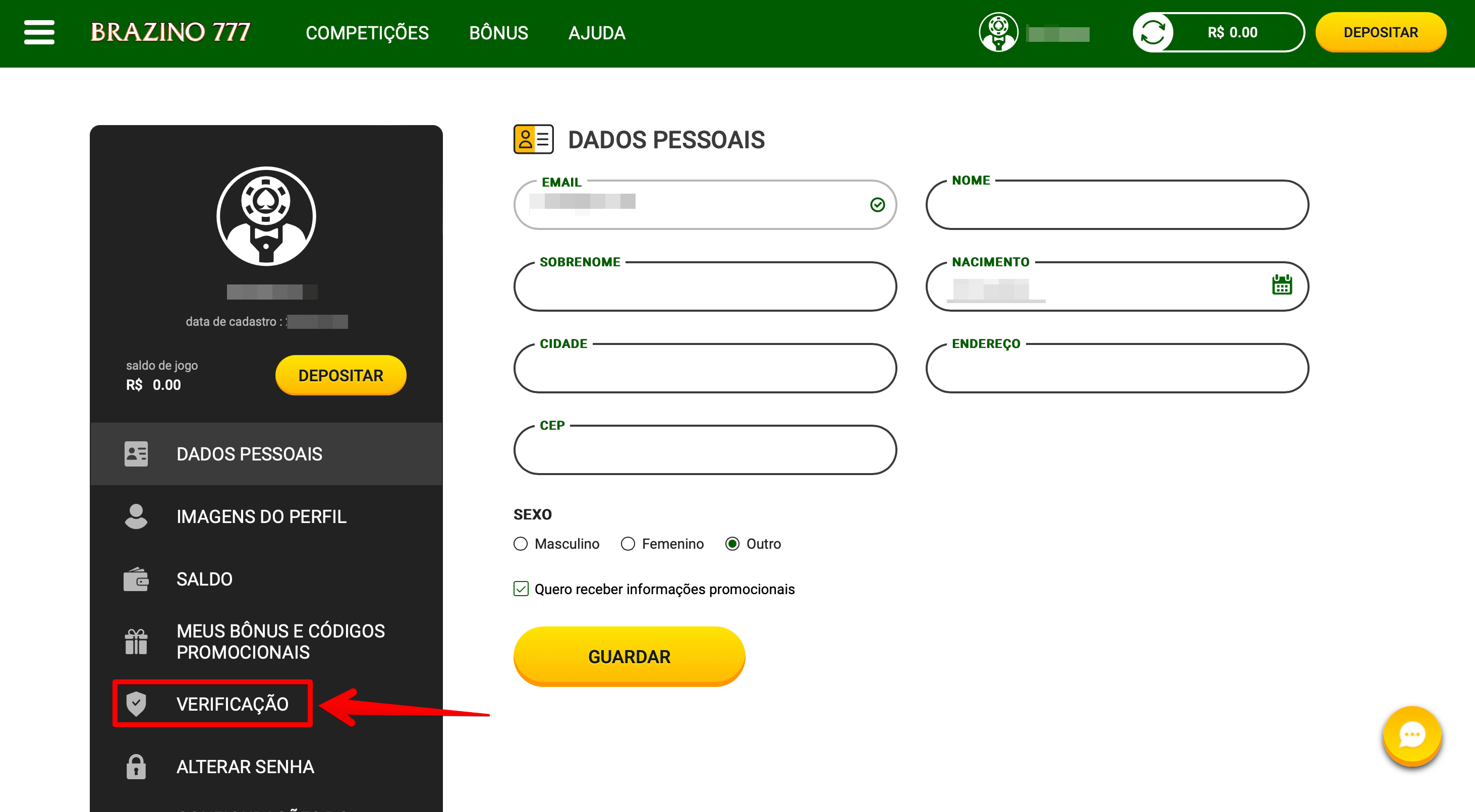 Preencha os dodos e clique em “Verificar”