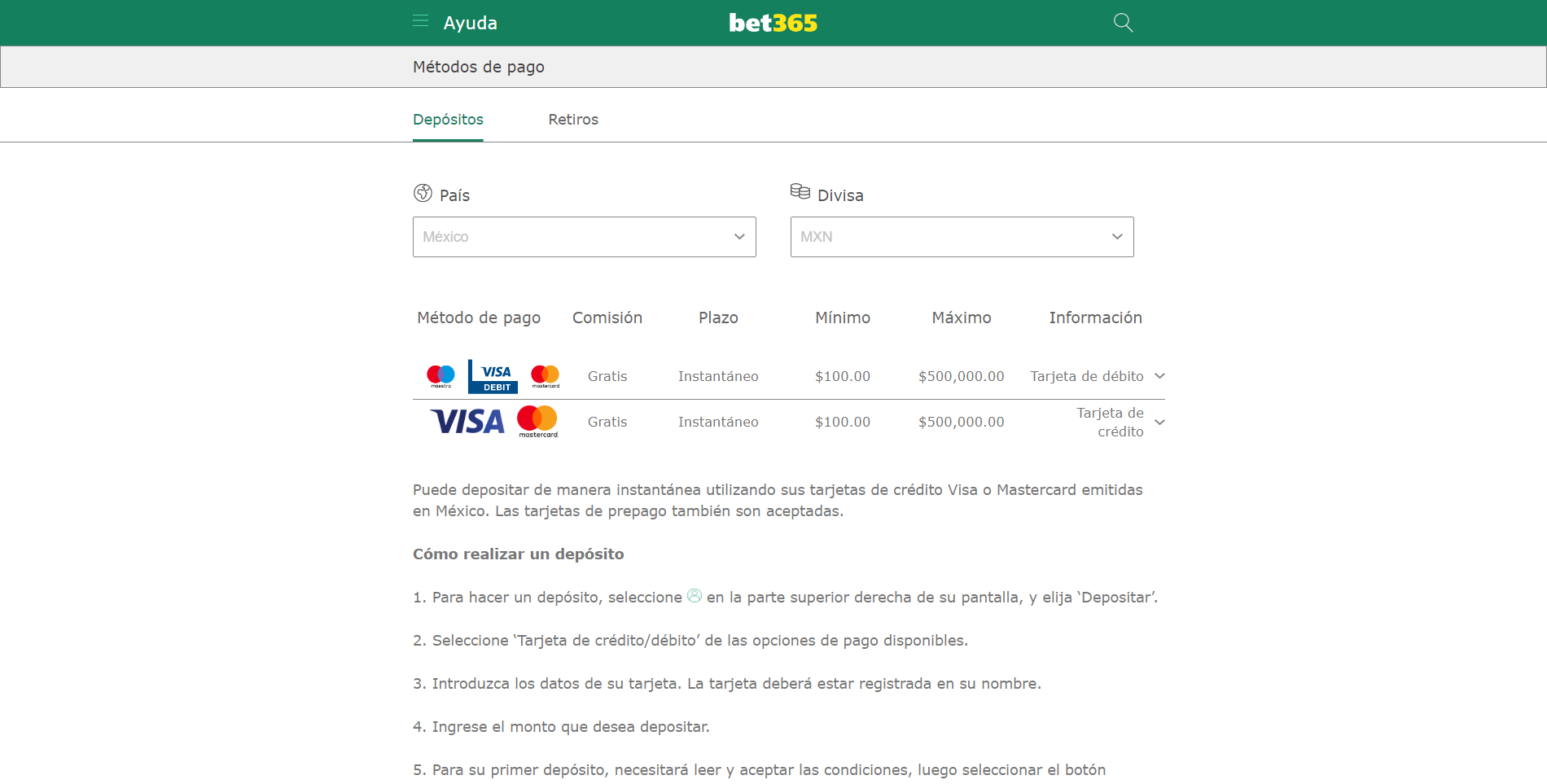 Métodos de pago en Bet365