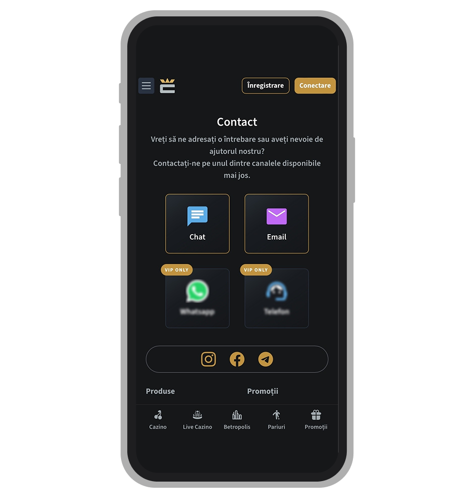 Opțiuni de contact la Conti Casino