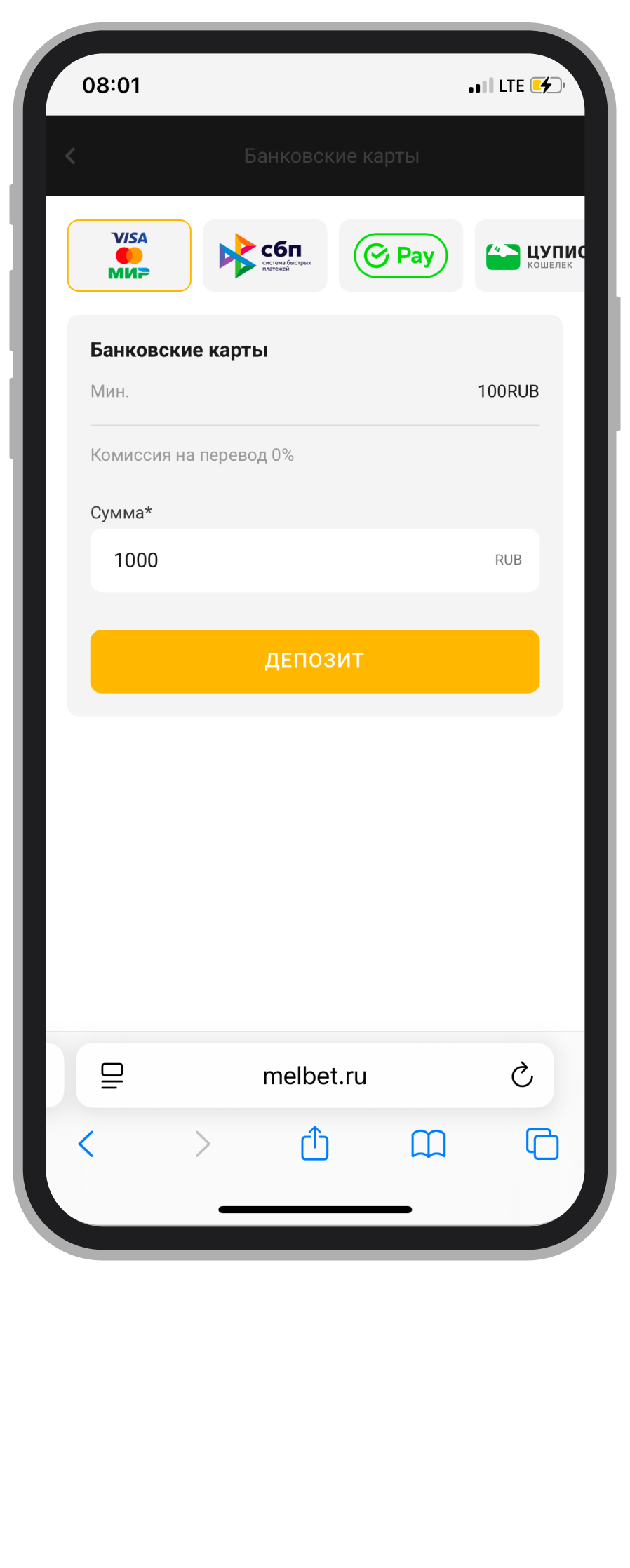 Ввод суммы депозита