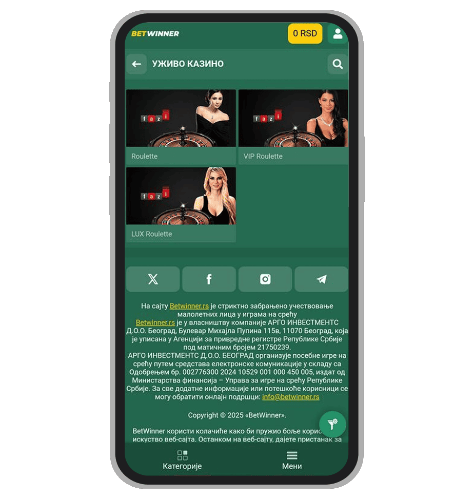 BetWinner igre uživo