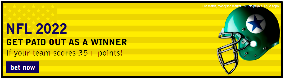 Get paid a winner on all NFL games if your team score 35+ points at Fitzdares.