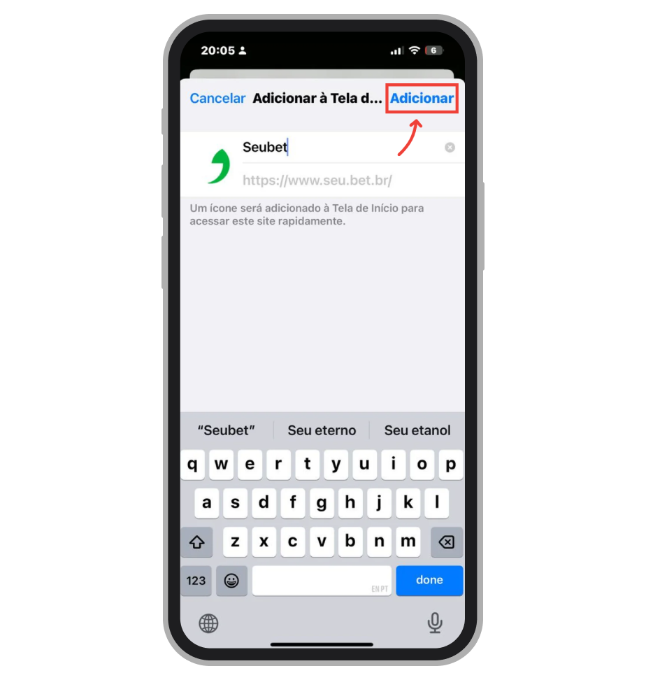 Adicione o atalho na tela inicial