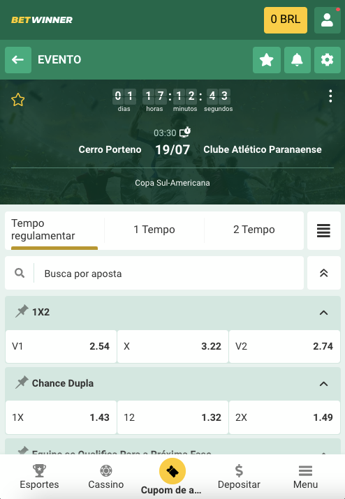 Selecione um esporte Betwinner no qual deseja apostar