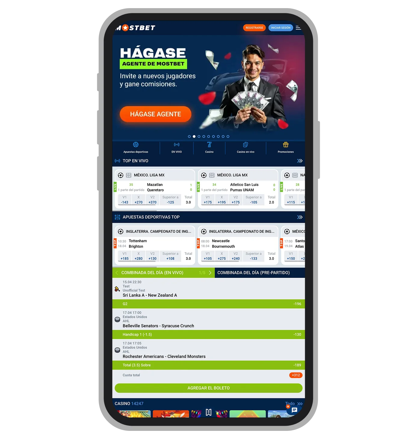 Página principal de Mostbet México con sección de deportes