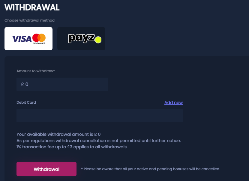 Select your withdrawal option.