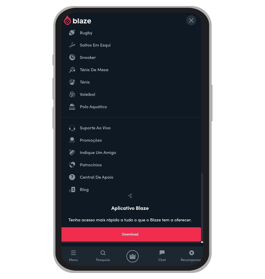 Como baixar o aplicativo Blaze no site