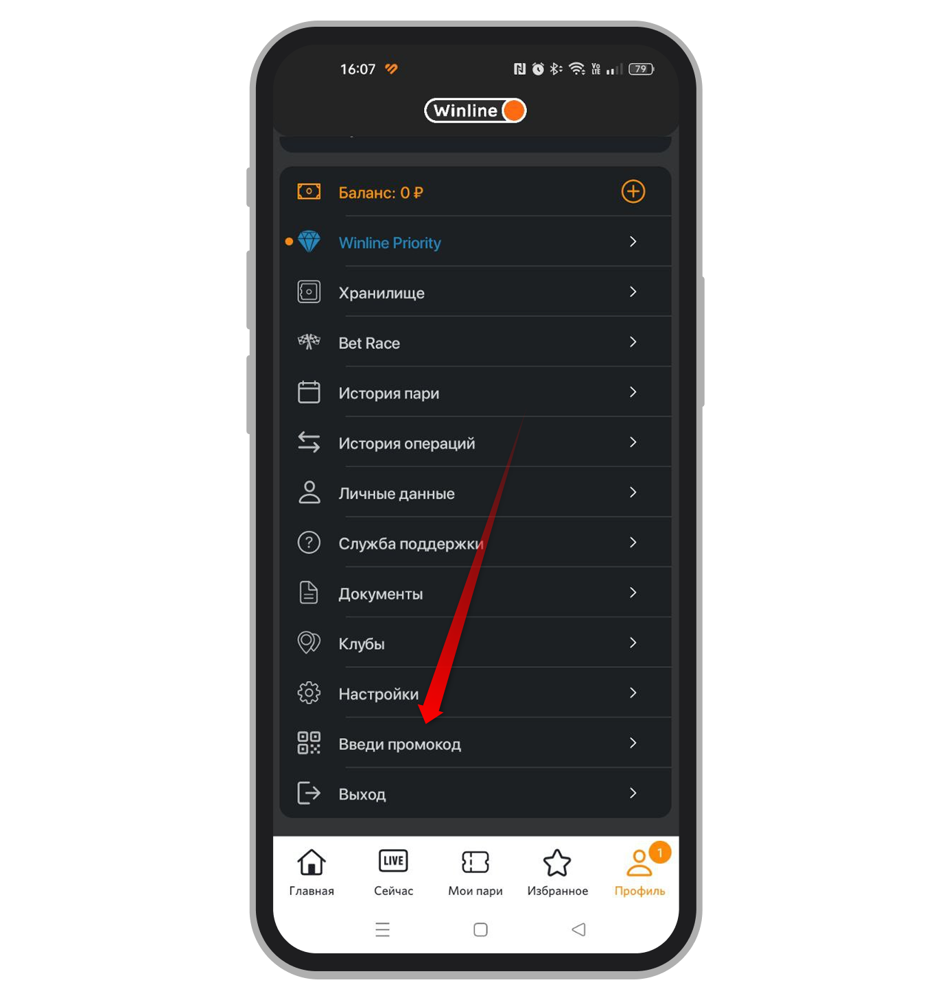 Кнопка «Введи промокод»