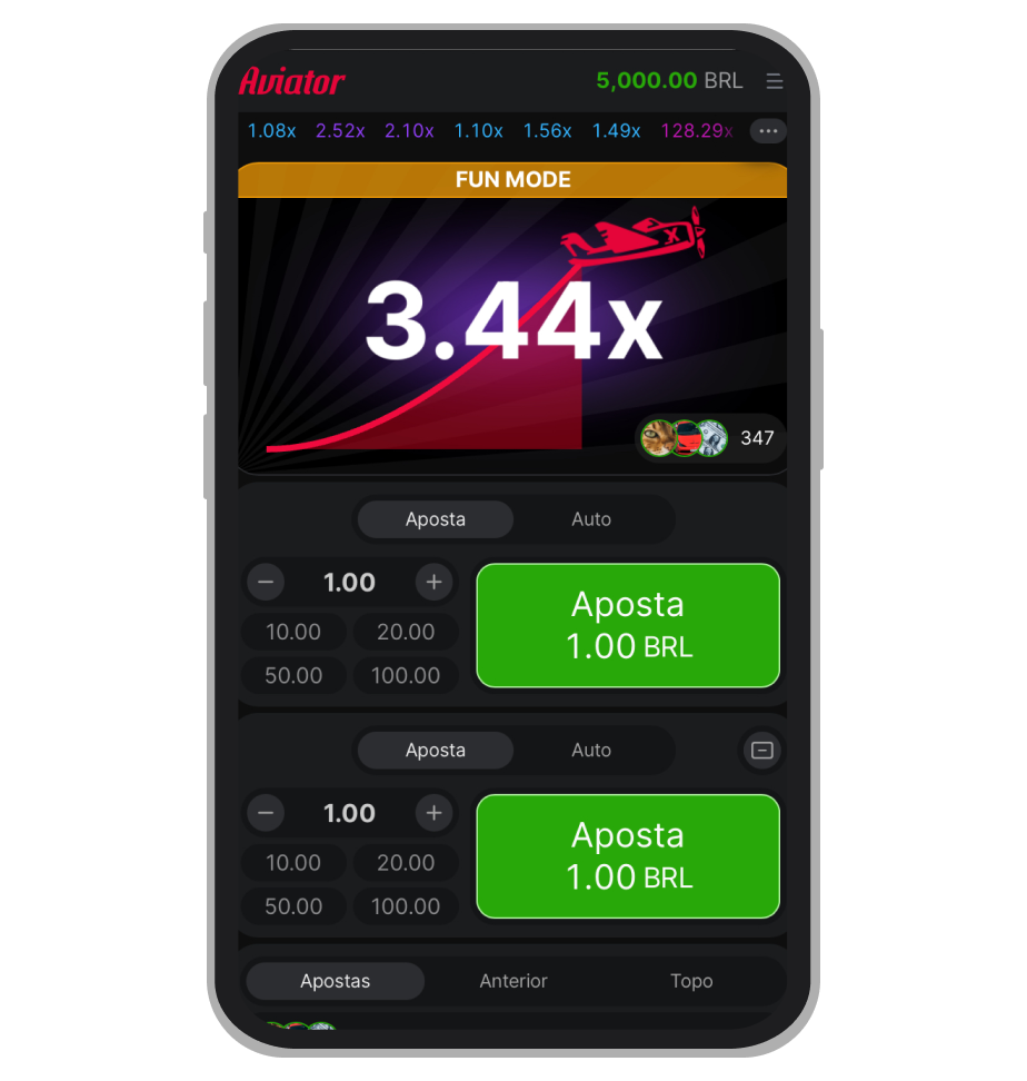 Aviator de Spribe aberto no iPhone 