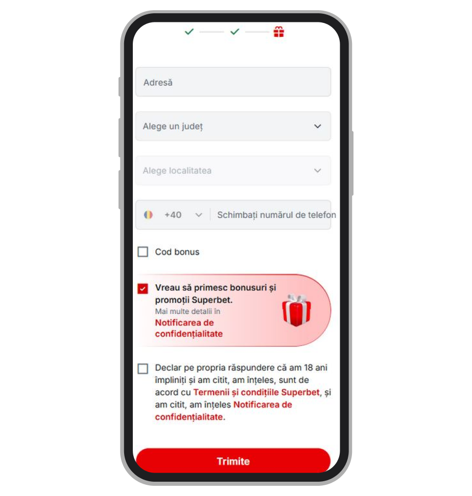 Înregistrare la Superbet: pasul 3