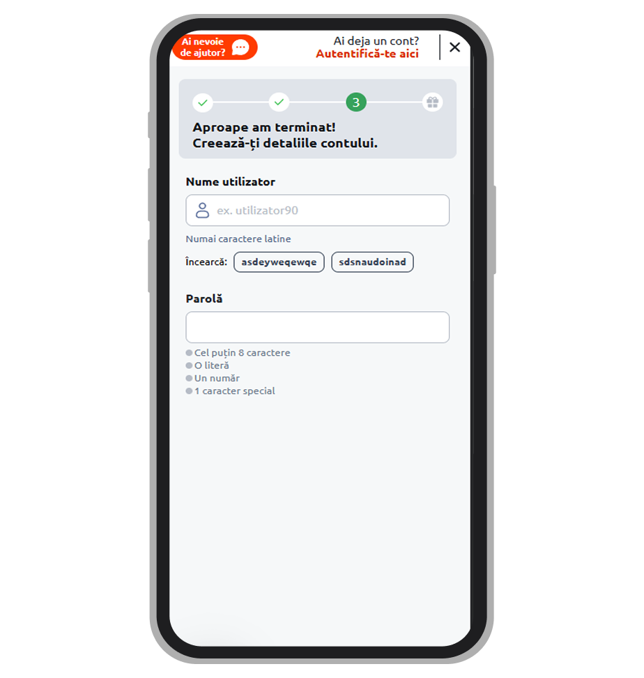 Pasul cu numărul 3 la înregistrare