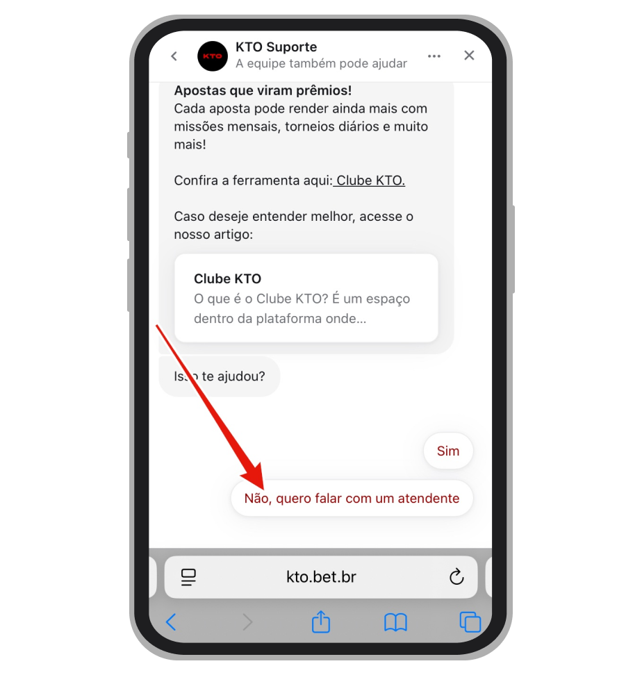 Opção "Quero falar com um atendente" no chat de suporte