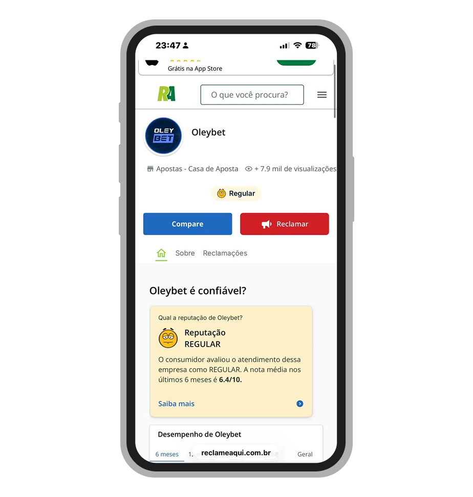A página da Oleybet no site Reclame aqui