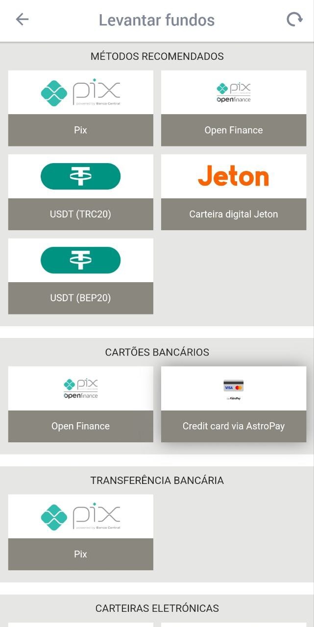 Escolha o método de retirada