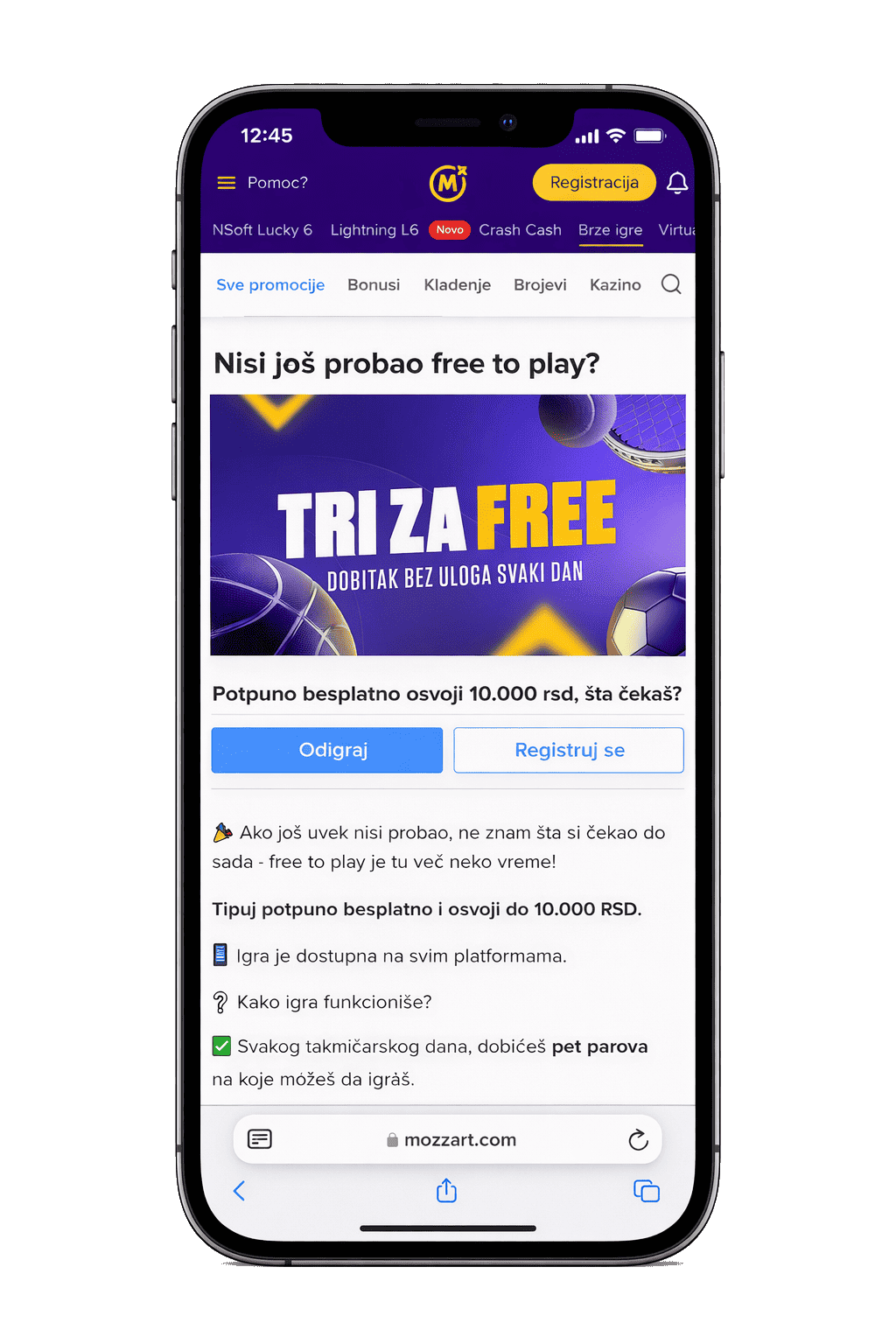 Freebet MozzartBet Tri za free