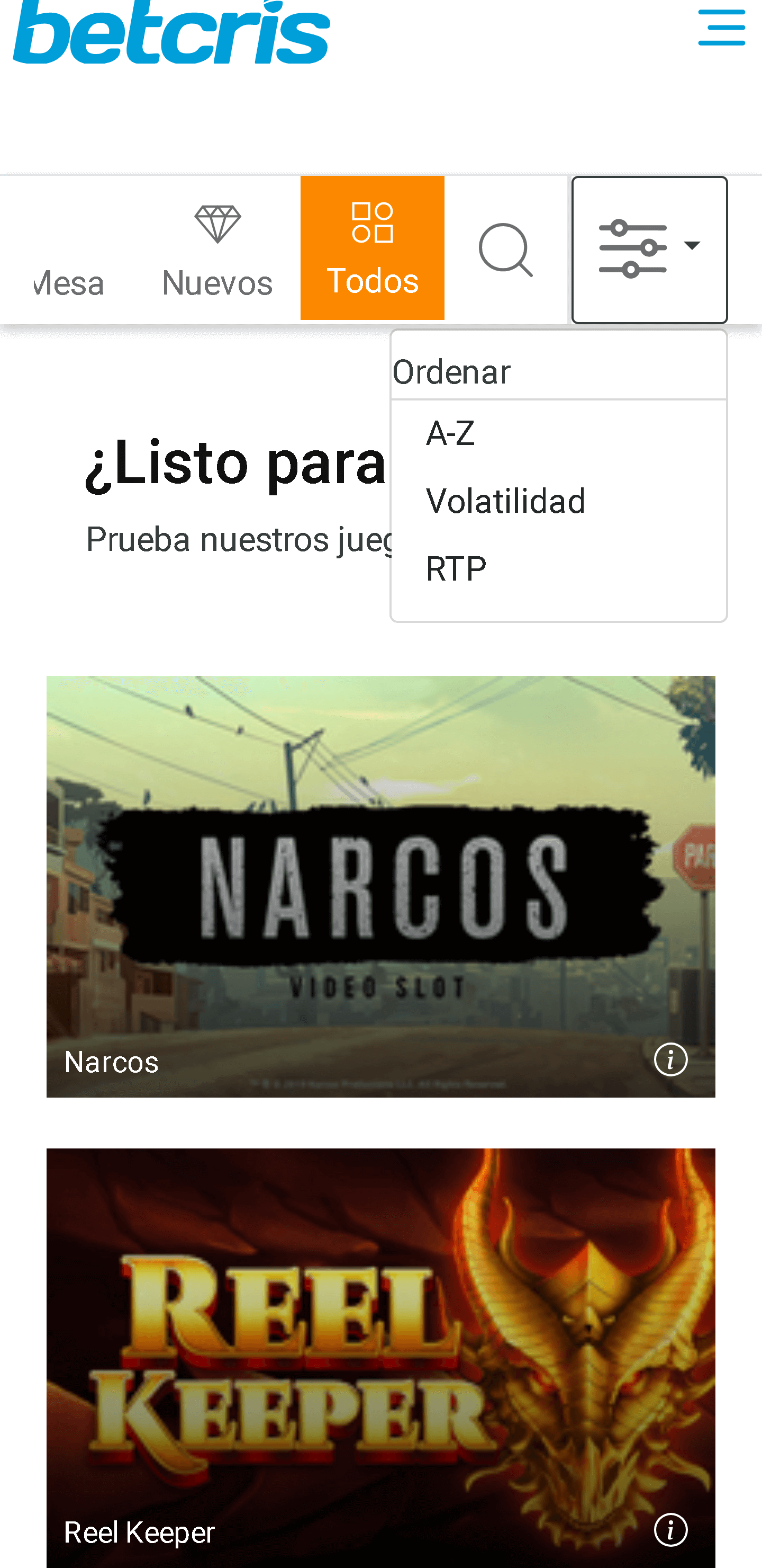 Filtro de juegos