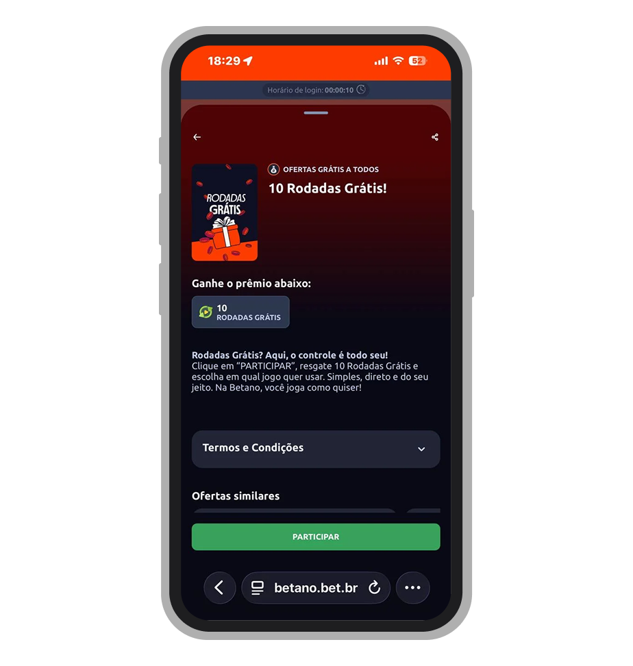 10 rodadas grátis no cassino da Betano