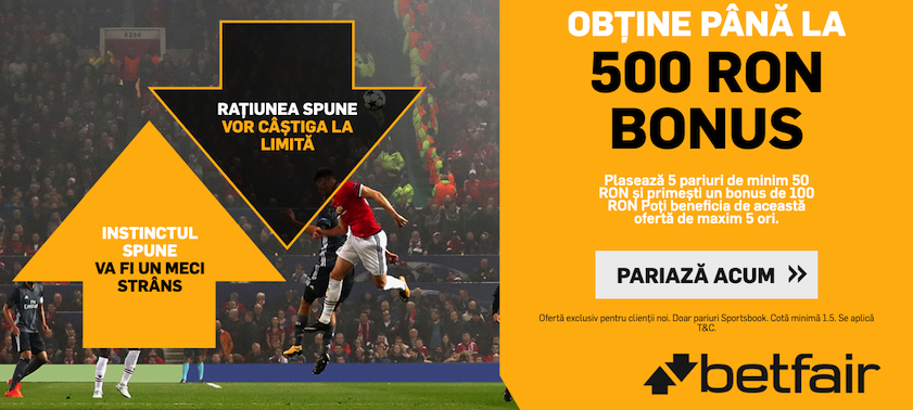 Betfair intampina noii clienti cu un bonus de pana la 500 lei