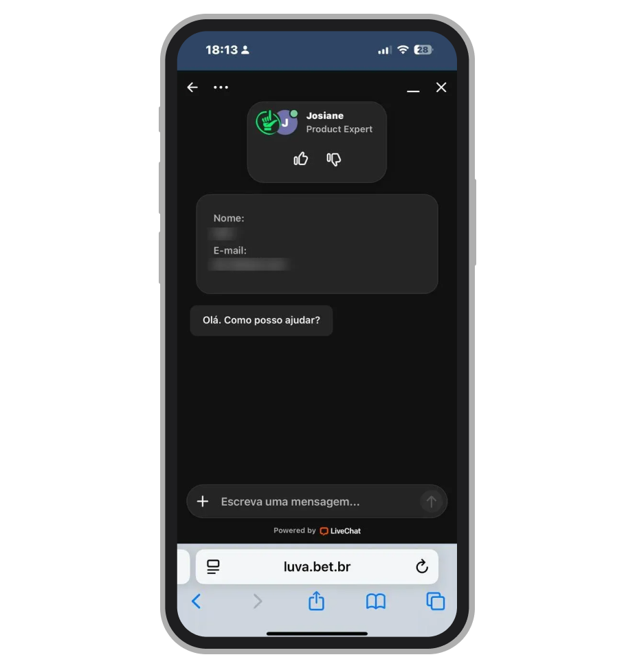 Escreva sua pergunta diretamente na janela de chat para obter suporte imediato da equipe técnica