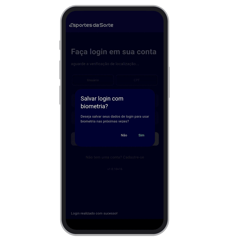 No Esportes da Sorte app você pode ligar o login por biometria