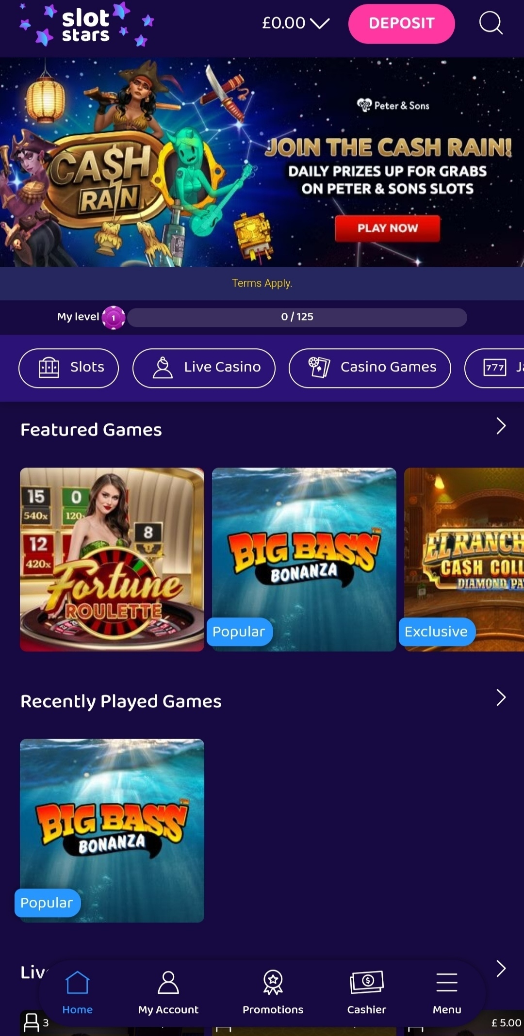 SlotStars App Main Page