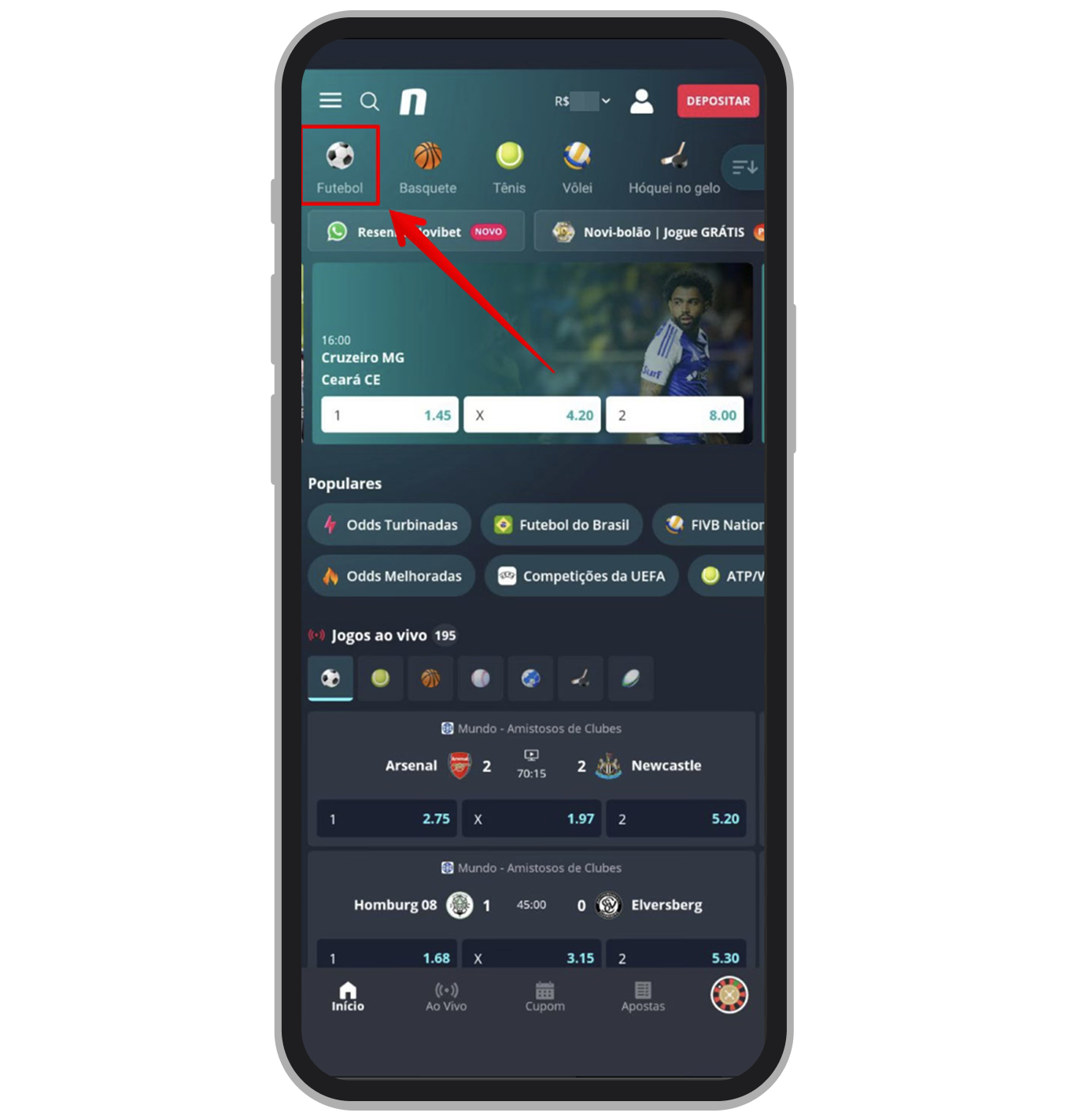 Escolha um dos esportes disponíveis