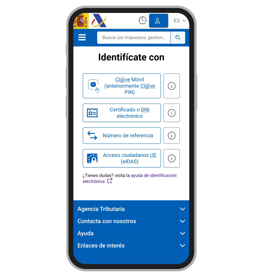 Página de identificación en el sitio web de la Agencia Tributaria