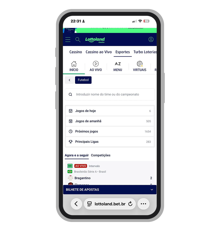 Apostas em futebol no site da Lottoland com odds e mercados disponíveis