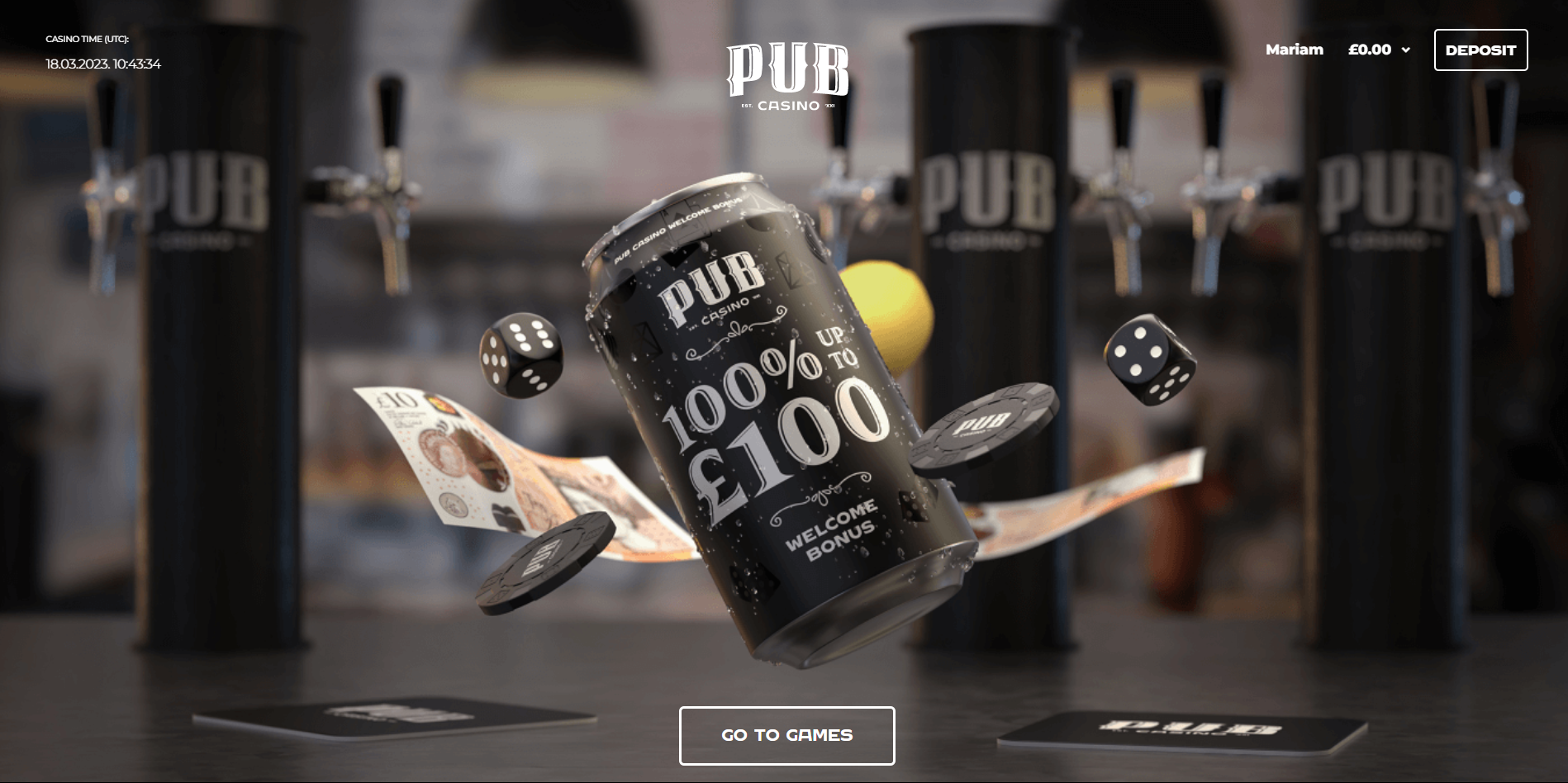PubCasino welcome offer.