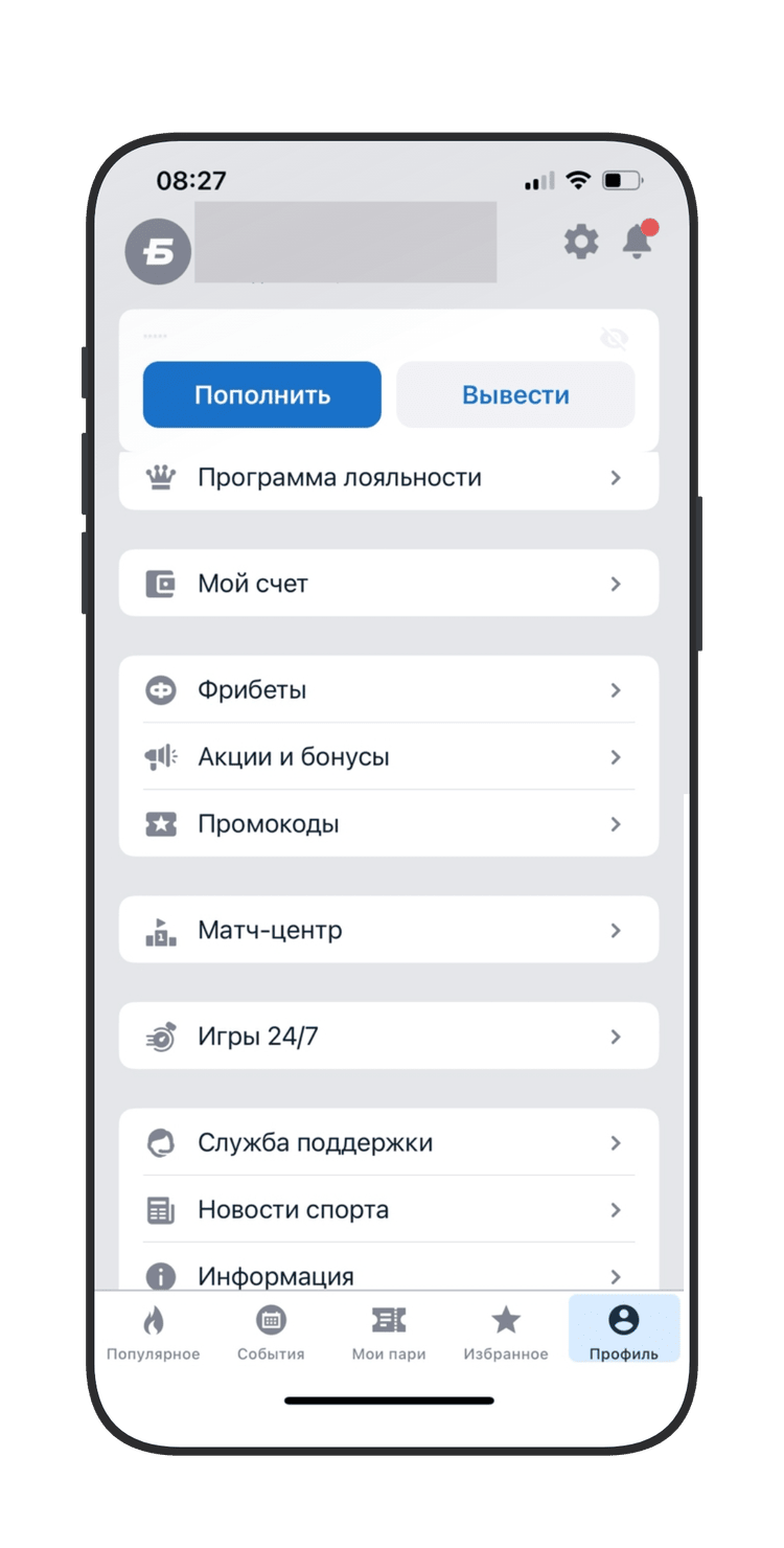 Профиль в приложении