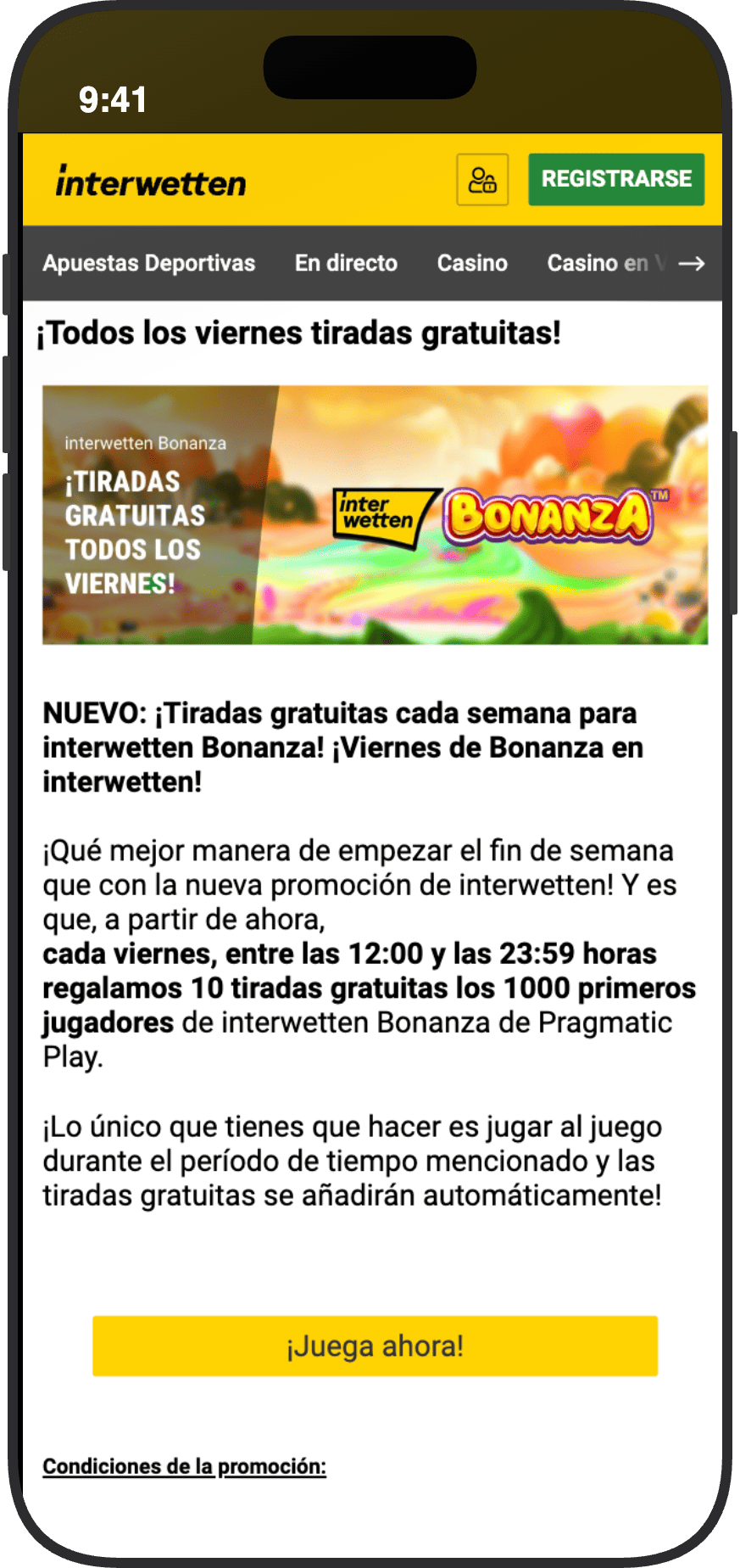 Promoción Interwetten Bonanza con tiradas gratuitas todos los viernes entre las 12:00 y 23:59 para los primeros 1000 jugadores de Pragmatic Play