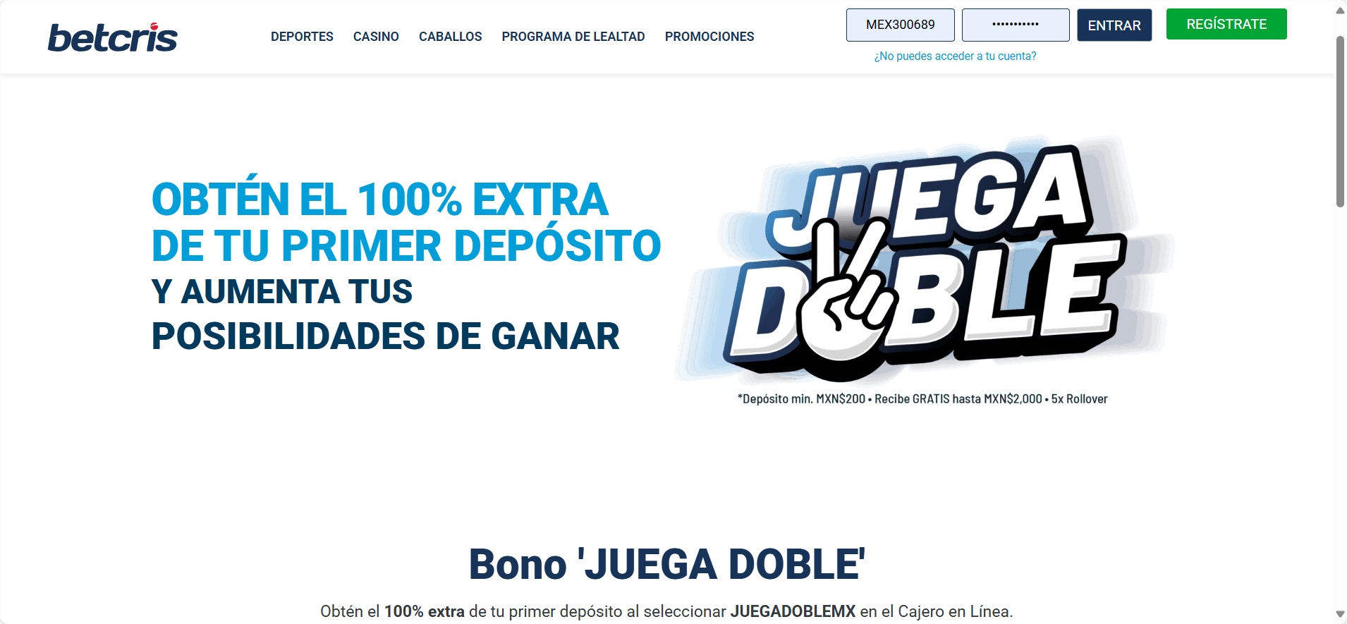 Bono de bienvenida. Betcris