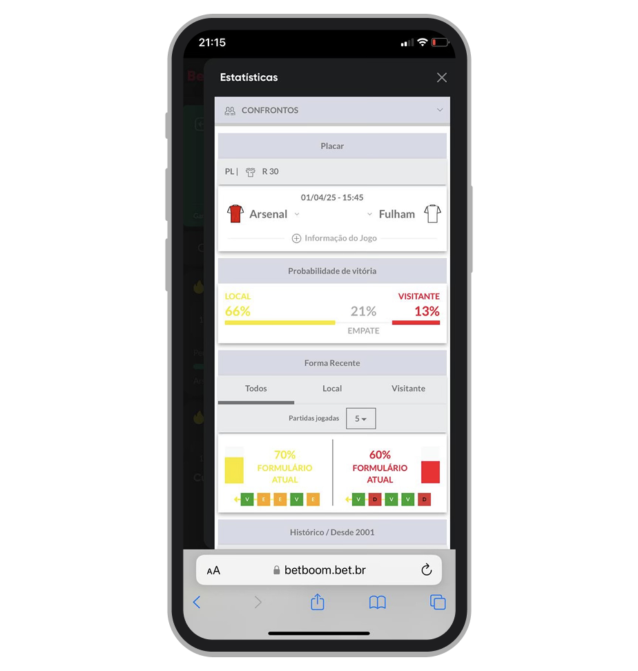 Estatísticas no site mobile da operadora