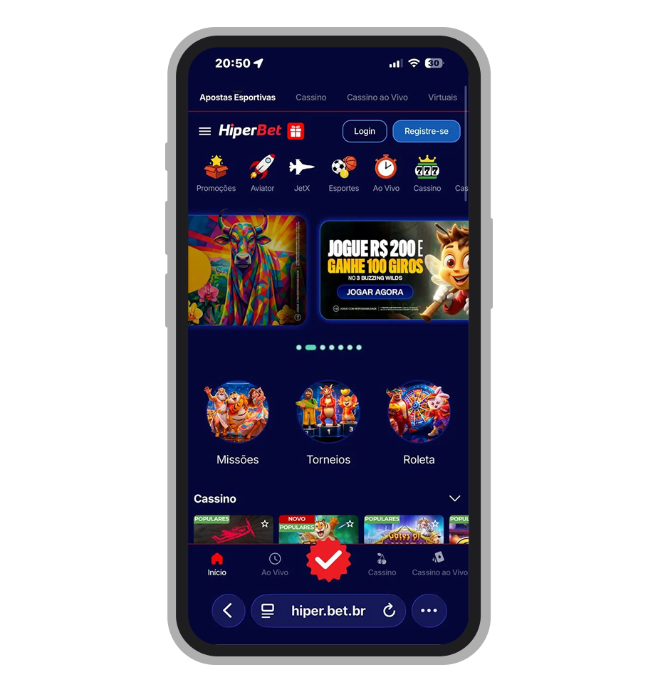 A tela inicial da plataforma HiperBet
