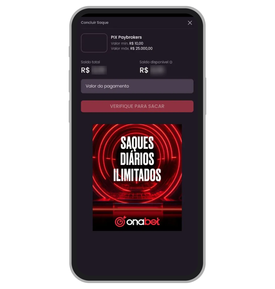 Na janela “Concluir Saque” toque no botão “Verifique para sacar”, indicando etapa de validação antes do envio da solicitação