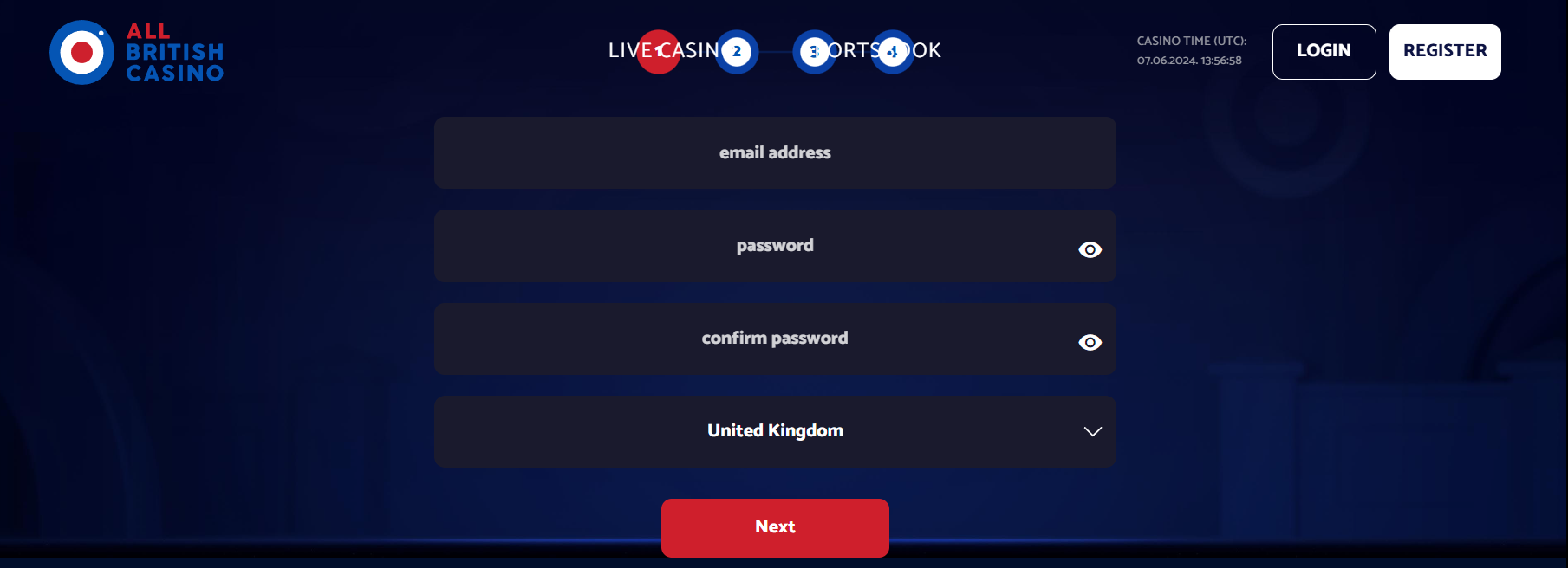 All British Casino sign-up form