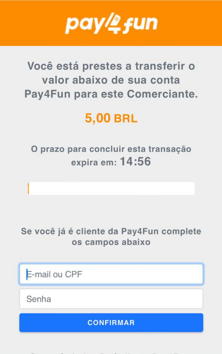 Faça confirme o pagamento com credenciais da P4F