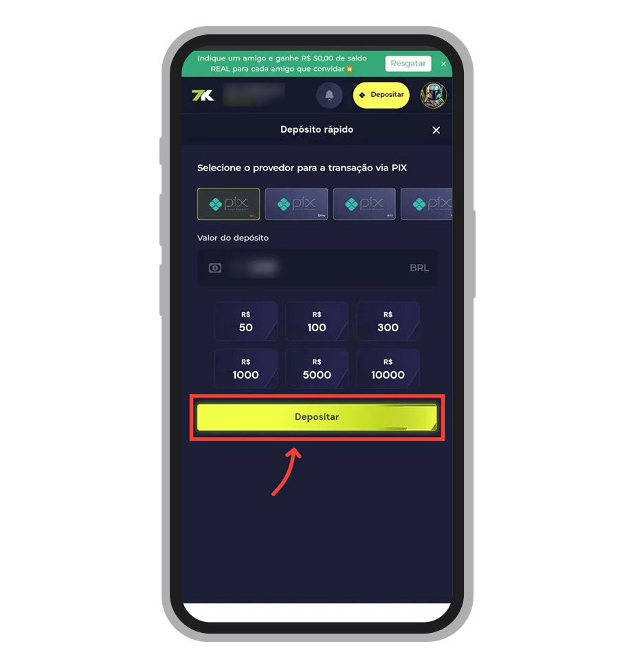 Insira o valor de depósito
