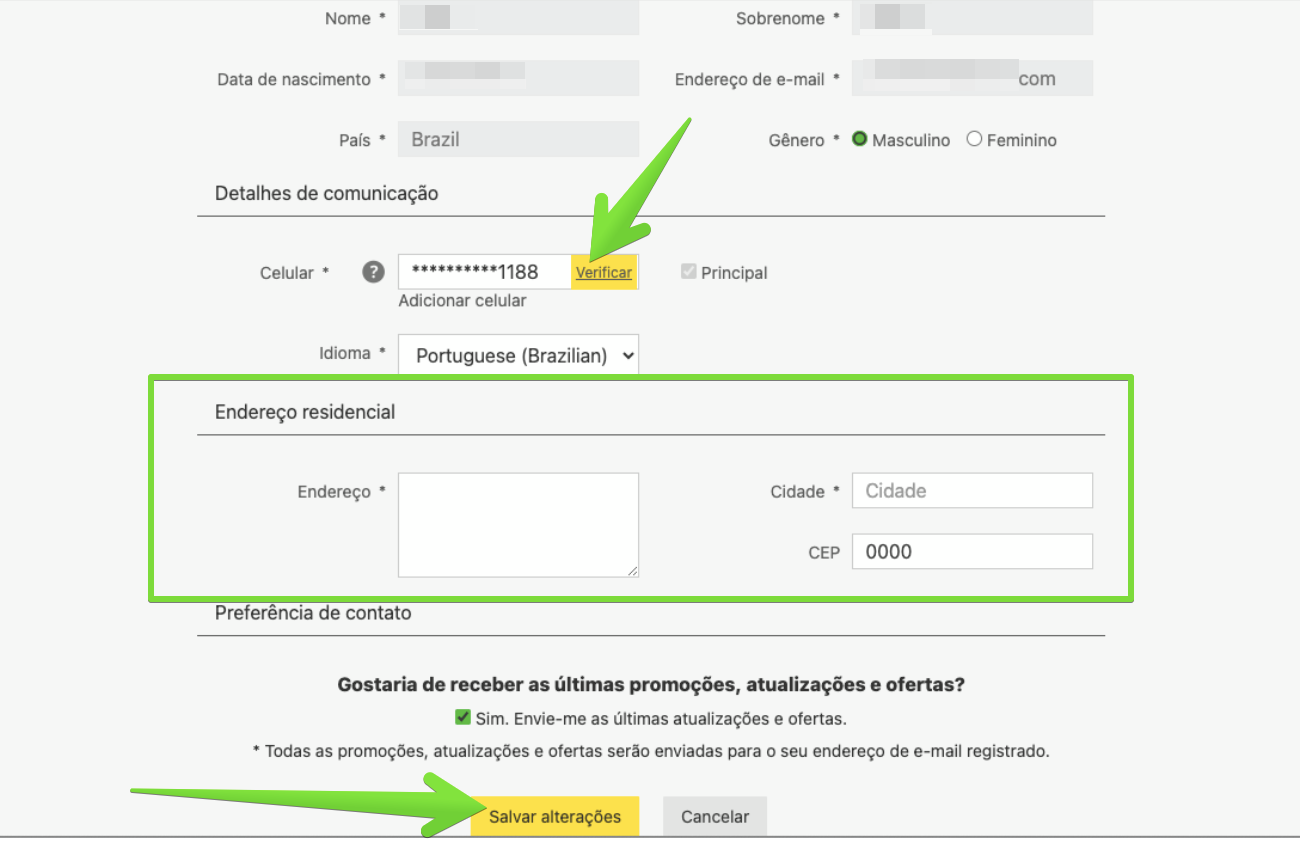 Dados na ‘Minha conta’