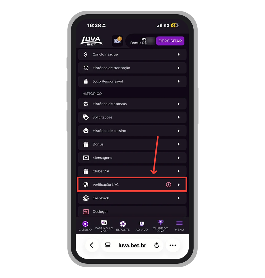 Toque na opção "Verificação KYC"