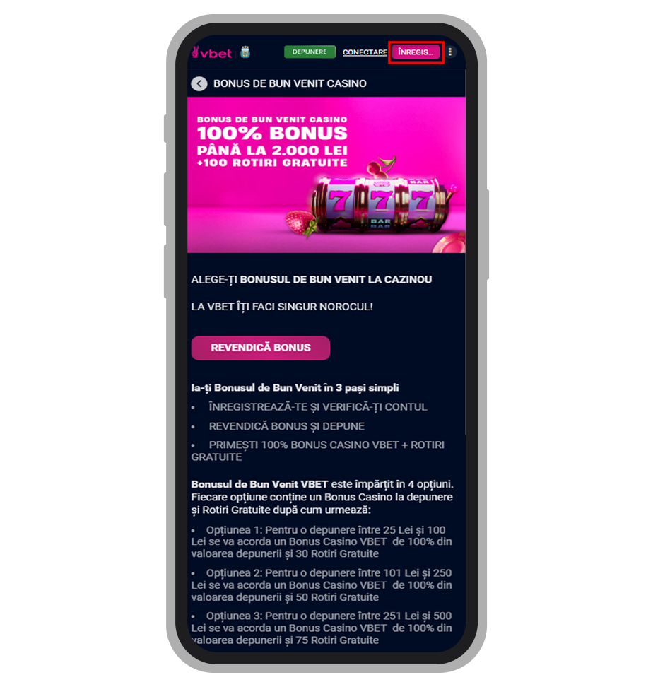 Inițierea procesului de înregistrare