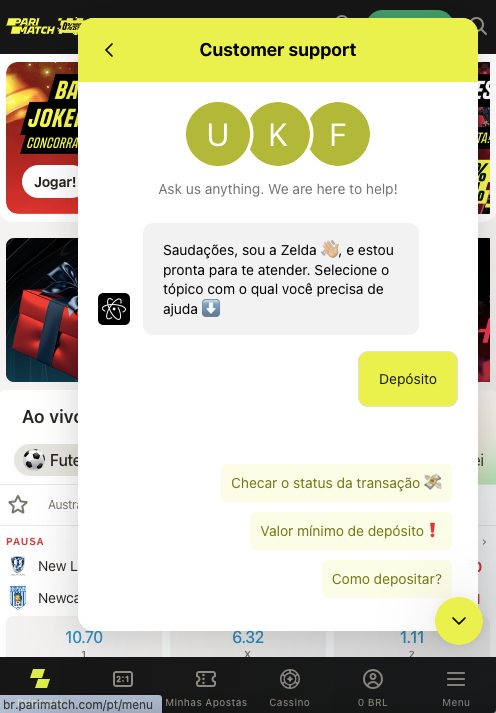 Chat bot do Suporte Parimatch