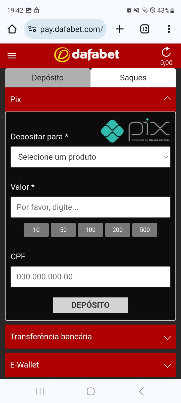 Tela do depósito