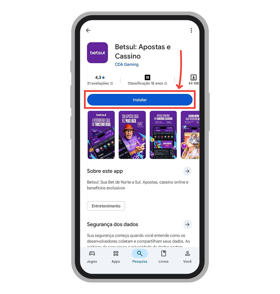 Toque no botão "Instalar"