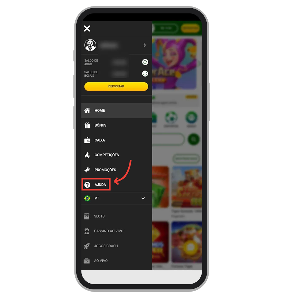 Toque na opção “Ajuda” 